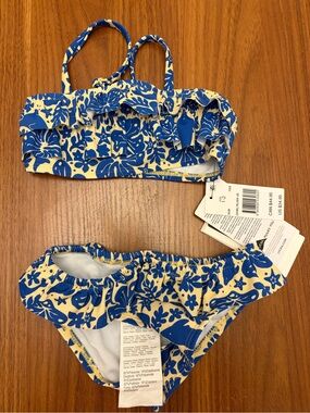 Rip Curl Girls Blue and Cream Floral Ruffle Bikini Set